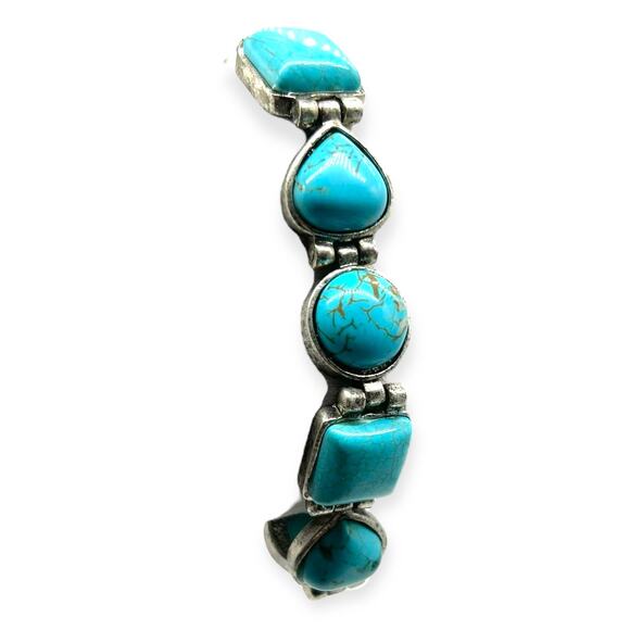 Burnished Silver Bracelet Turquoise Multi Shaped Semi Precious Stone Howlite - Picture 2 of 11